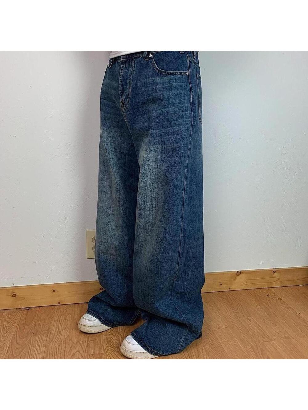 Vintage Cyber baggy y2k urban wide leg faded blue wash denim skater jeans 2000s - Picture 3 of 8